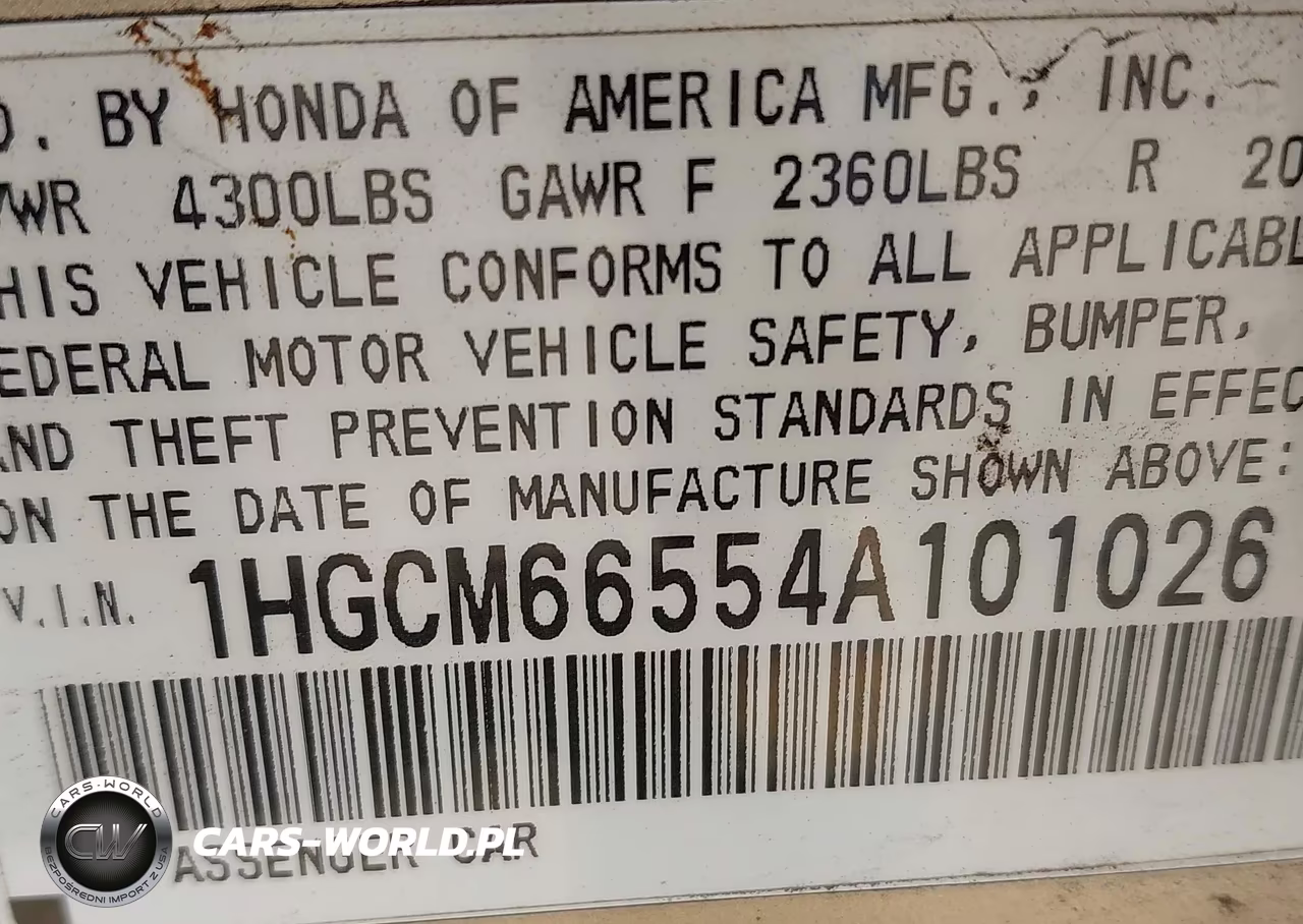 2004 Honda Accord 3.0 Ex VIN:1HGCM66554A101026 - 9