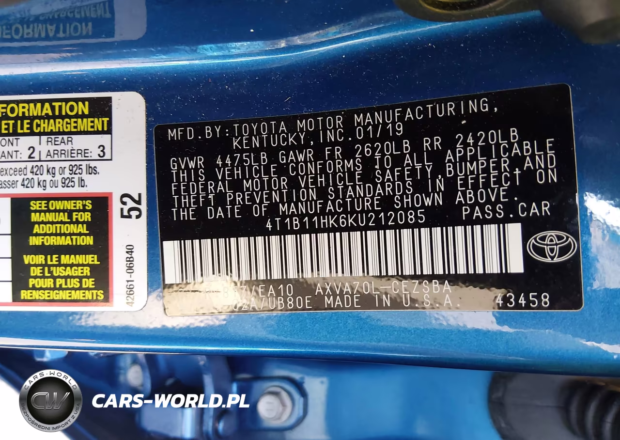 2019 Toyota Camry Se VIN:4T1B11HK6KU212085 - 9