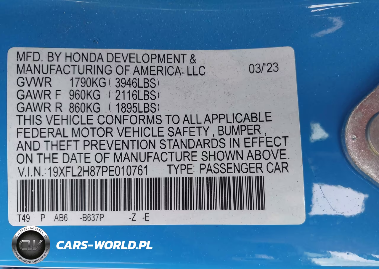 2023 Honda Civic Sport VIN:19XFL2H87PE010761 - 9
