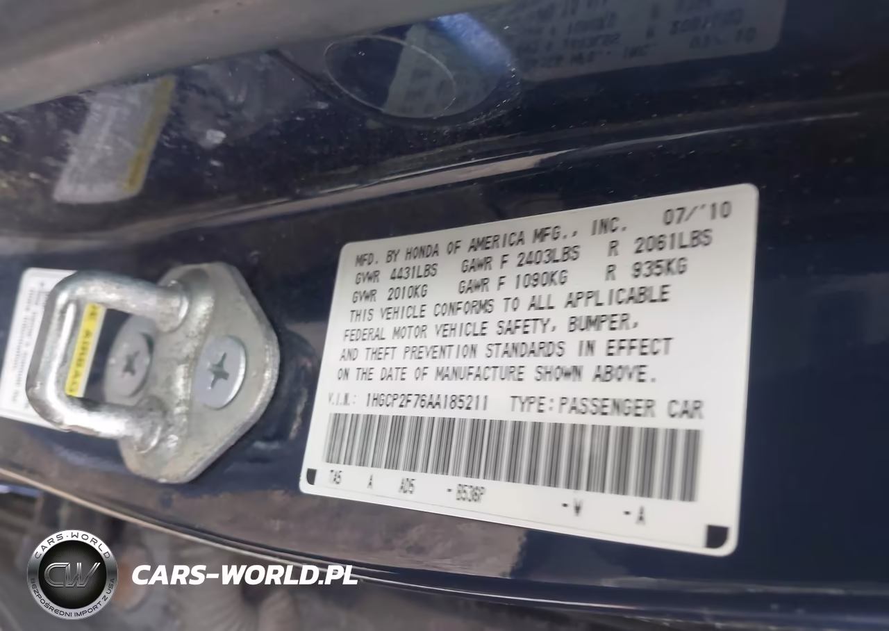 2010 Honda Accord 2.4 Ex VIN:1HGCP2F76AA185211 - 9