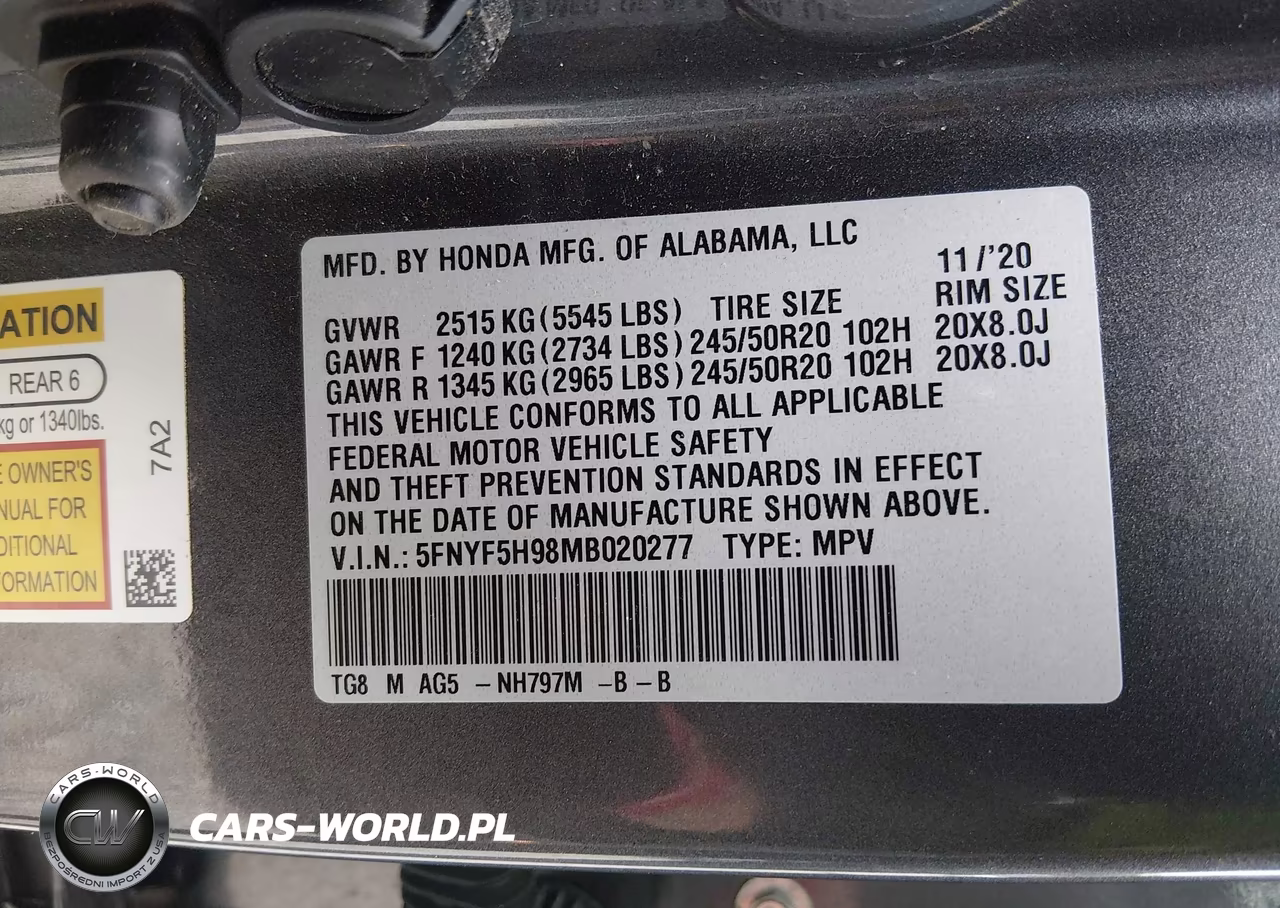 2021 Honda Pilot 2Wd Touring 8 Passenger VIN:5FNYF5H98MB020277 - 9