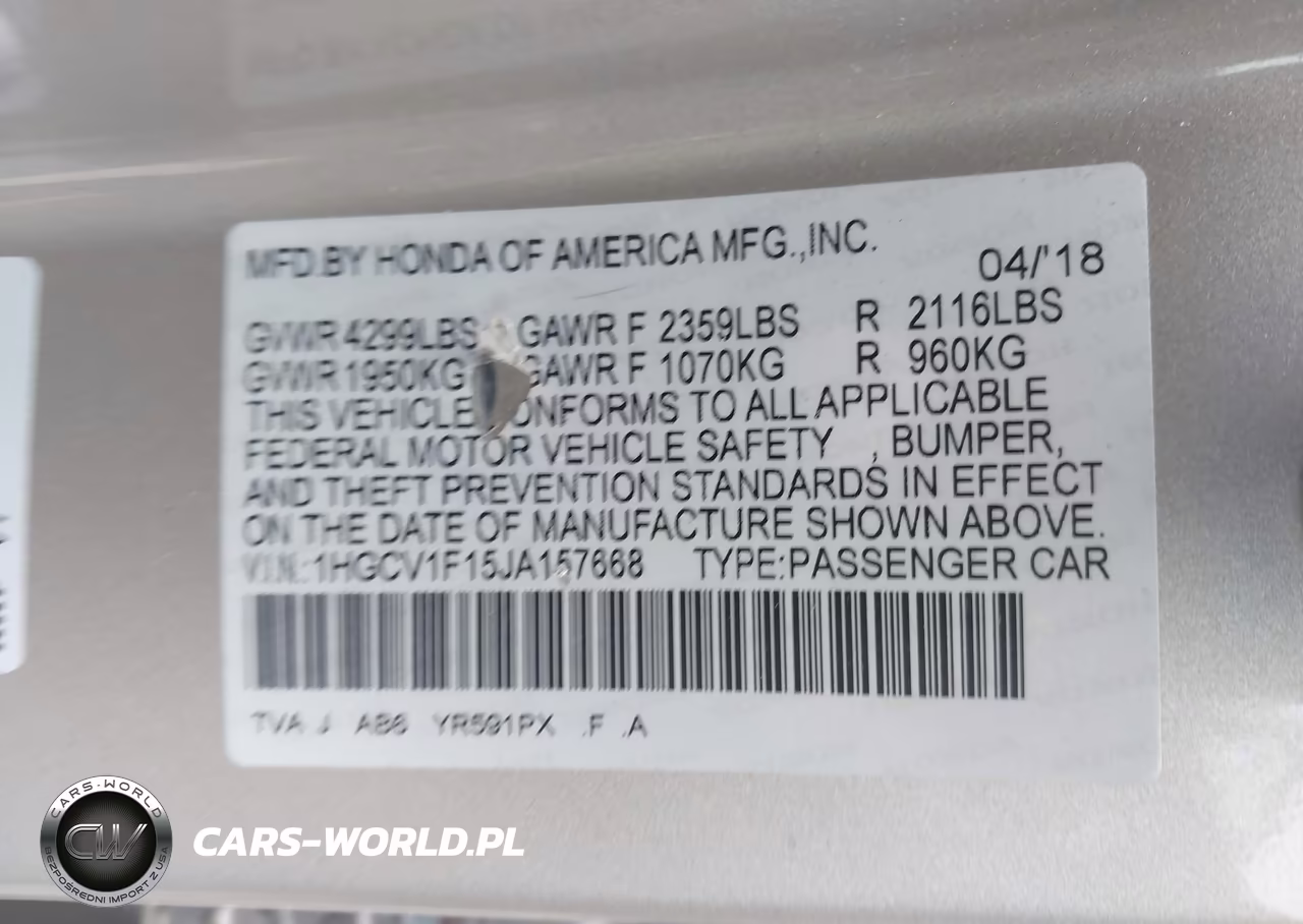 2018 Honda Accord Lx VIN:1HGCV1F15JA157668 - 9