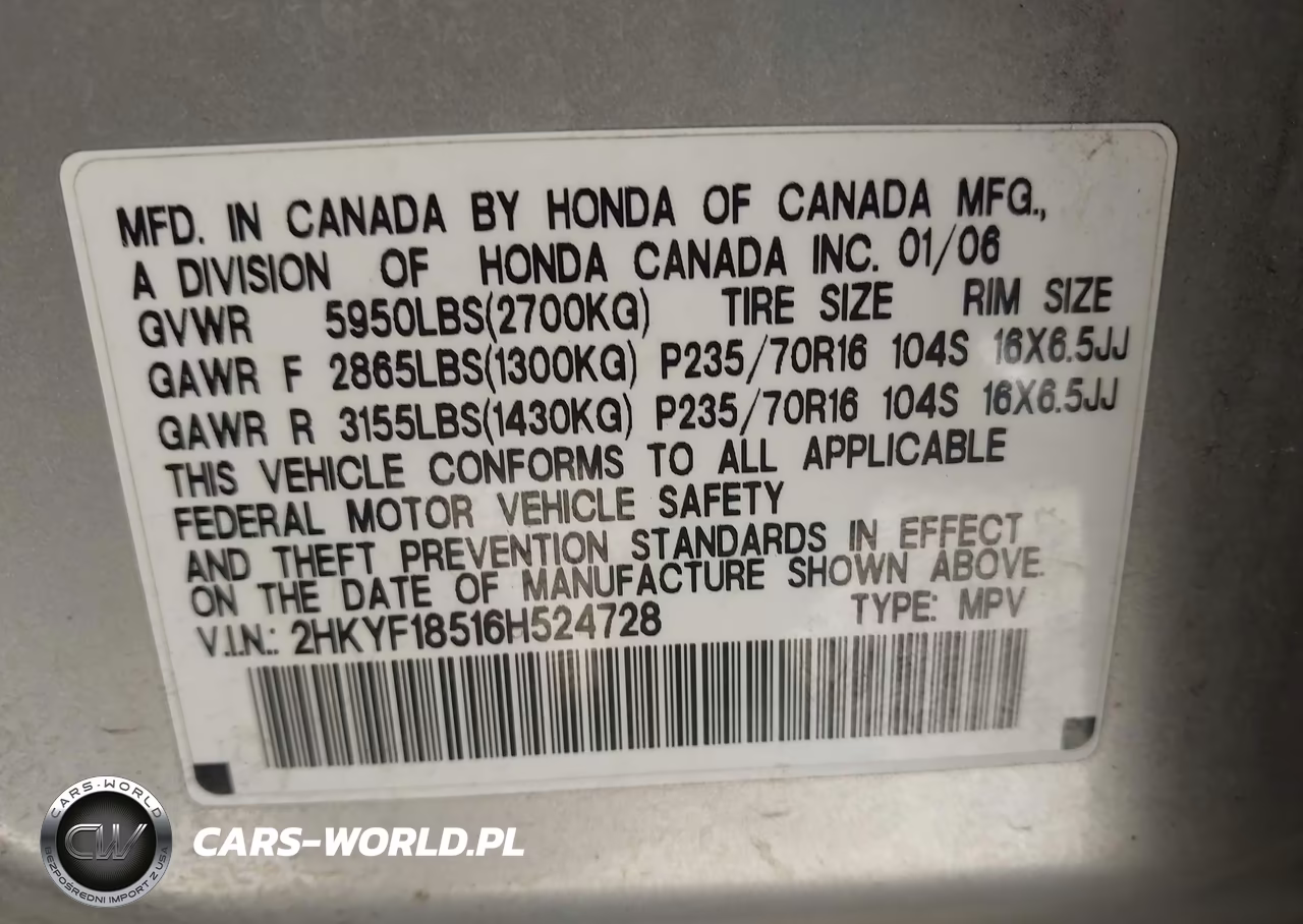 2006 Honda Pilot Ex-L VIN:2HKYF18516H524728 - 9