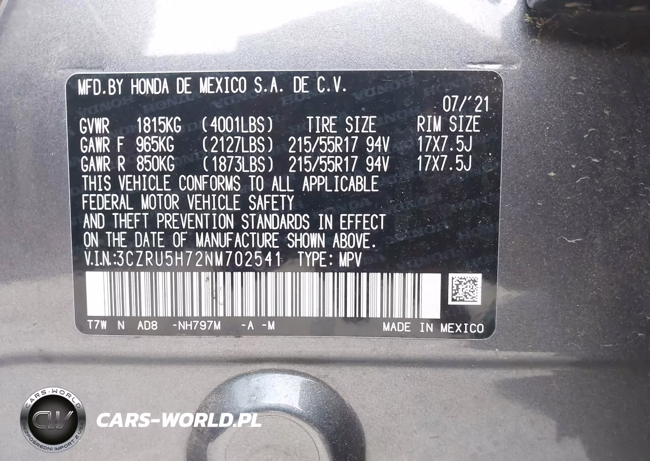 2022 Honda Hr-V 2Wd Ex-L VIN:3CZRU5H72NM702541 - 9