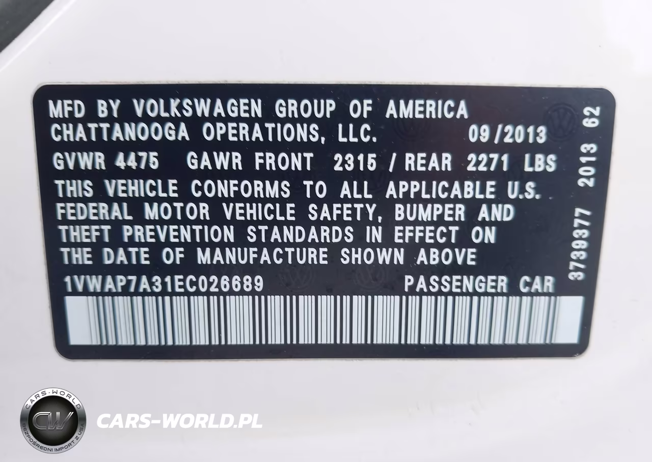2014 Volkswagen Passat 2.5L S VIN:1VWAP7A31EC026689 - 9