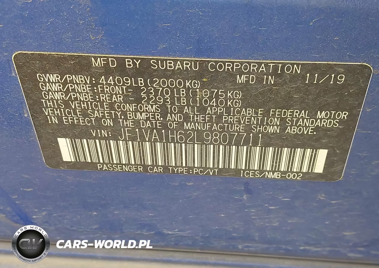 2020 Subaru Wrx Limited VIN:JF1VA1H62L9807711 - 9
