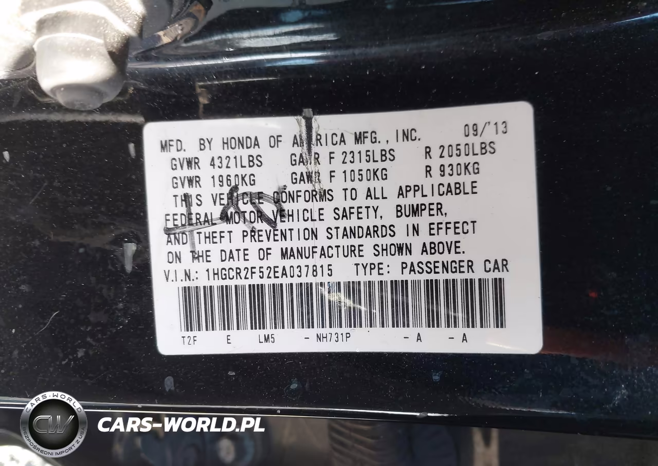 2014 Honda Accord Sport VIN:1HGCR2F52EA037815 - 9