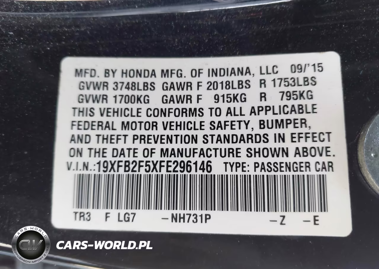 2015 Honda Civic Lx VIN:19XFB2F5XFE296146 - 9