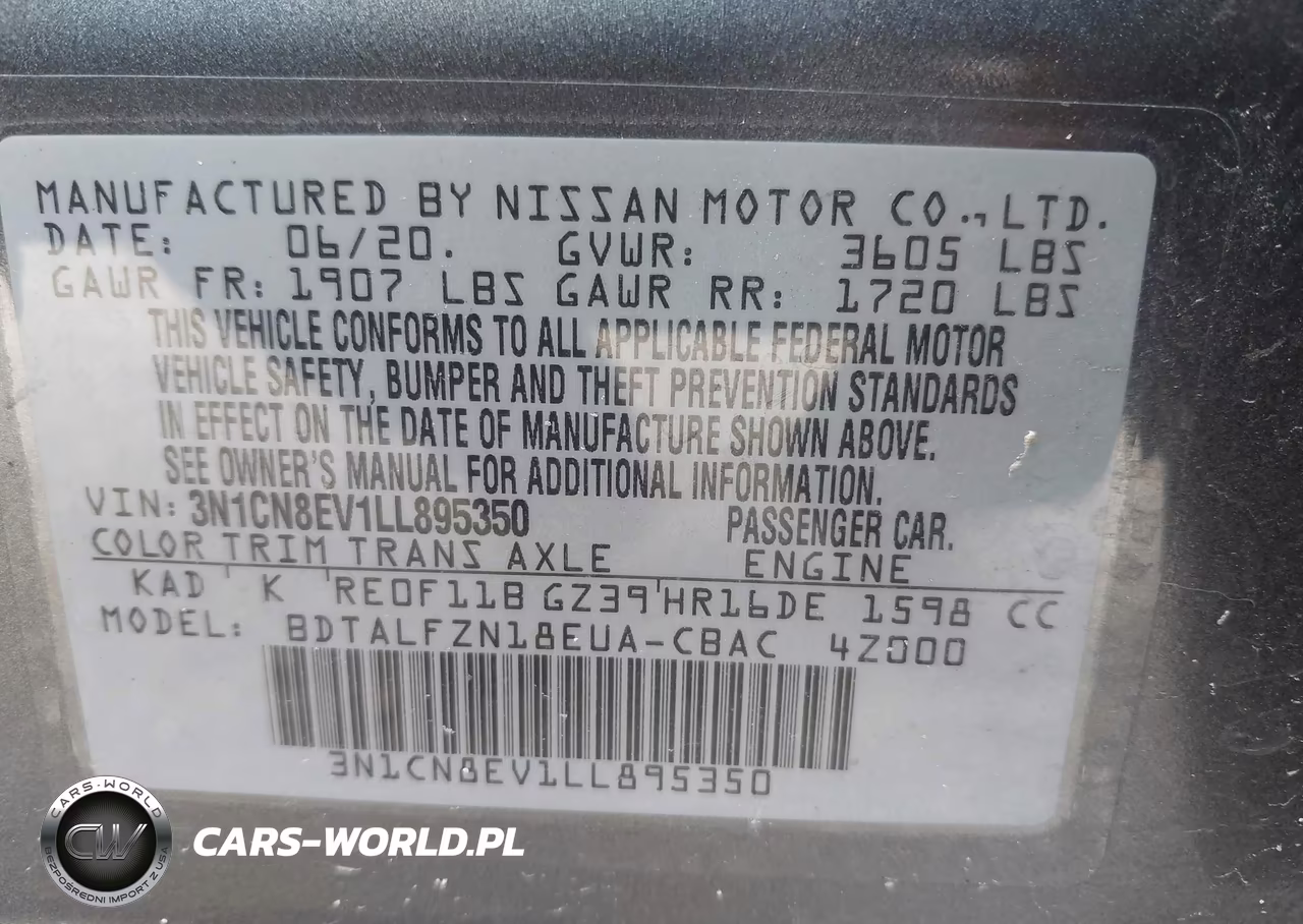 2020 Nissan Versa Sv Xtronic Cvt VIN:3N1CN8EV1LL895350 - 9