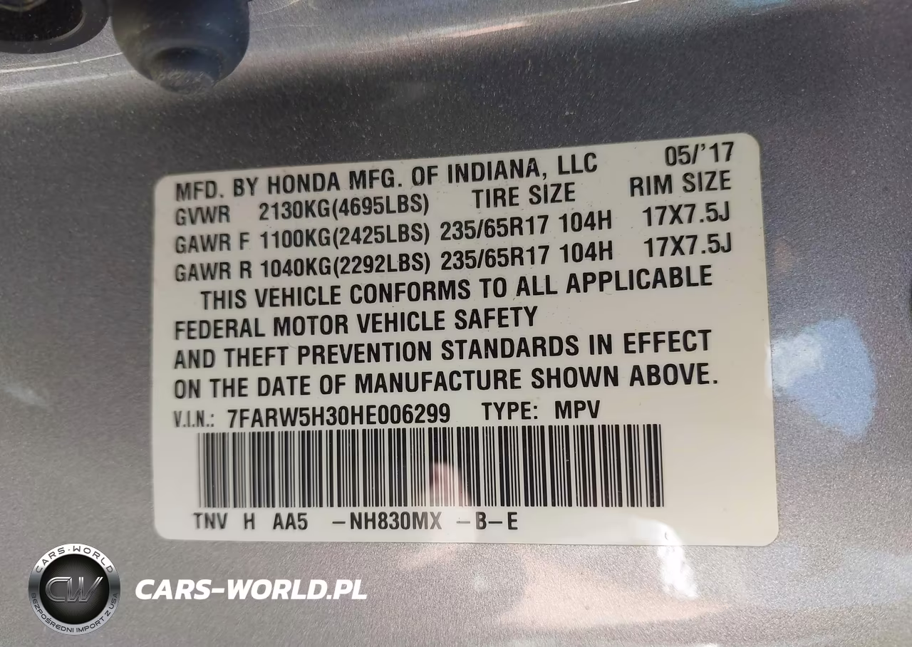 2017 Honda Cr-V Lx VIN:7FARW5H30HE006299 - 9