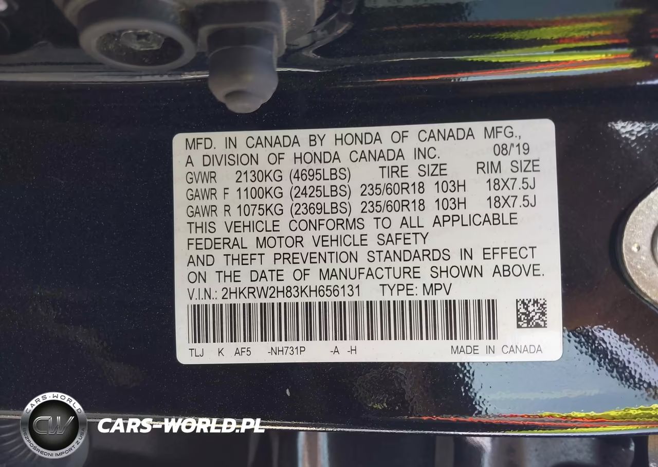 2019 Honda Cr-V Ex-L VIN:2HKRW2H83KH656131 - 9