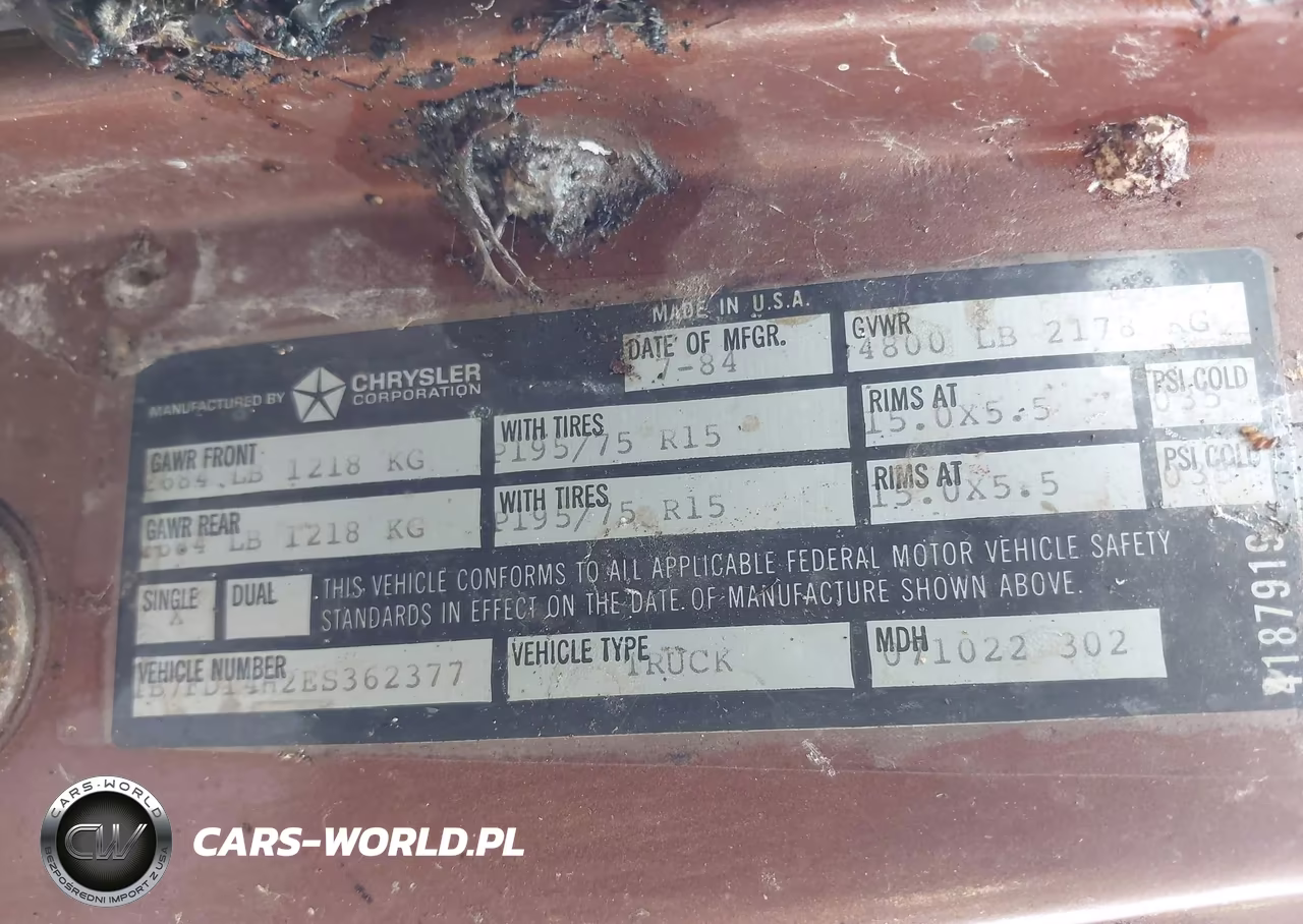 1984 Dodge D-Series D150 VIN:1B7FD14H2ES362377 - 9