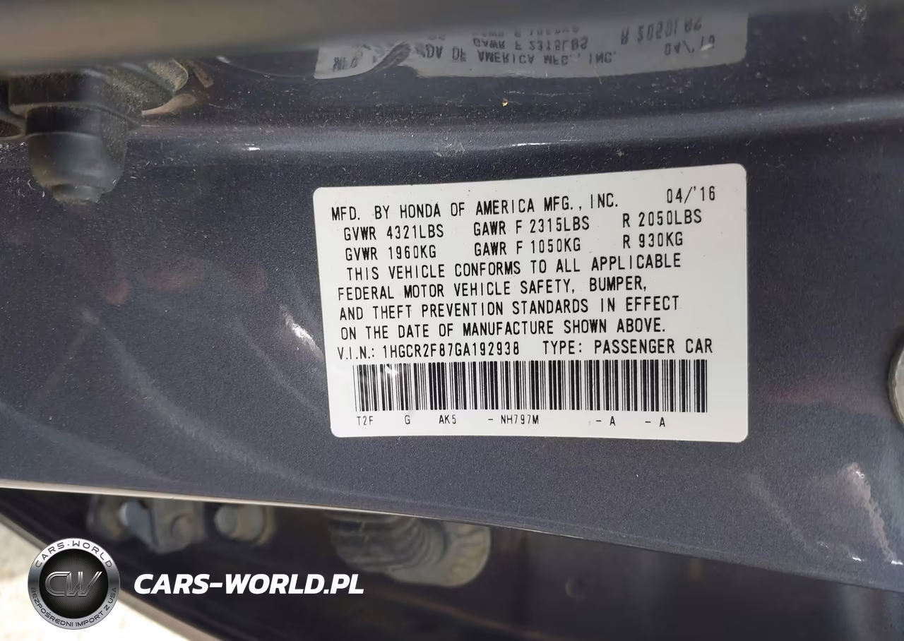 2016 Honda Accord Ex-L VIN:1HGCR2F87GA192938 - 9