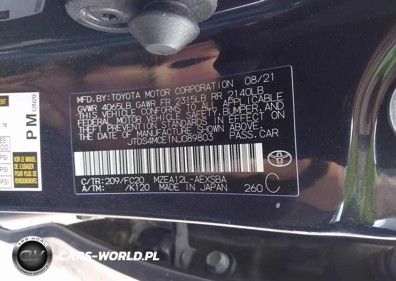 2022 Toyota Corolla Se VIN:JTDS4MCE1NJ089803 - 9