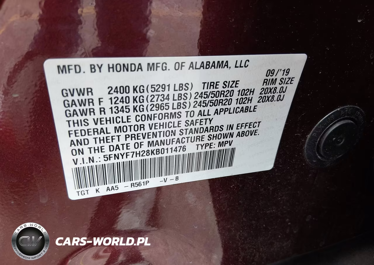 2019 Honda Passport Sport VIN:5FNYF7H28KB011476 - 9
