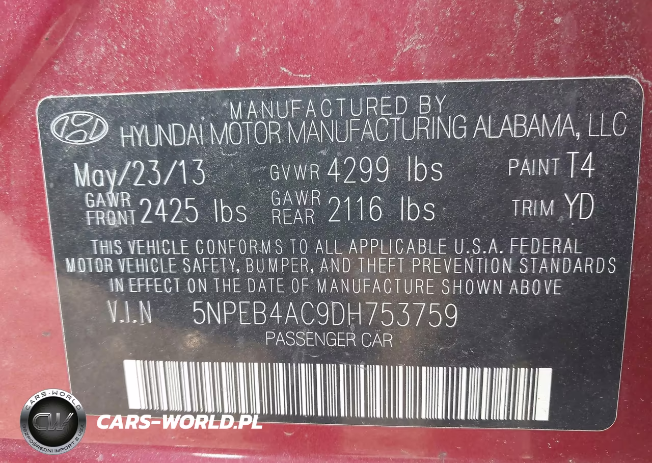 2013 Hyundai Sonata Gls VIN:5NPEB4AC9DH753759 - 9