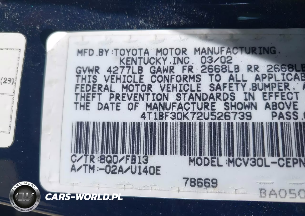 2002 Toyota Camry Le V6 VIN:4T1BF30K72U526739 - 9