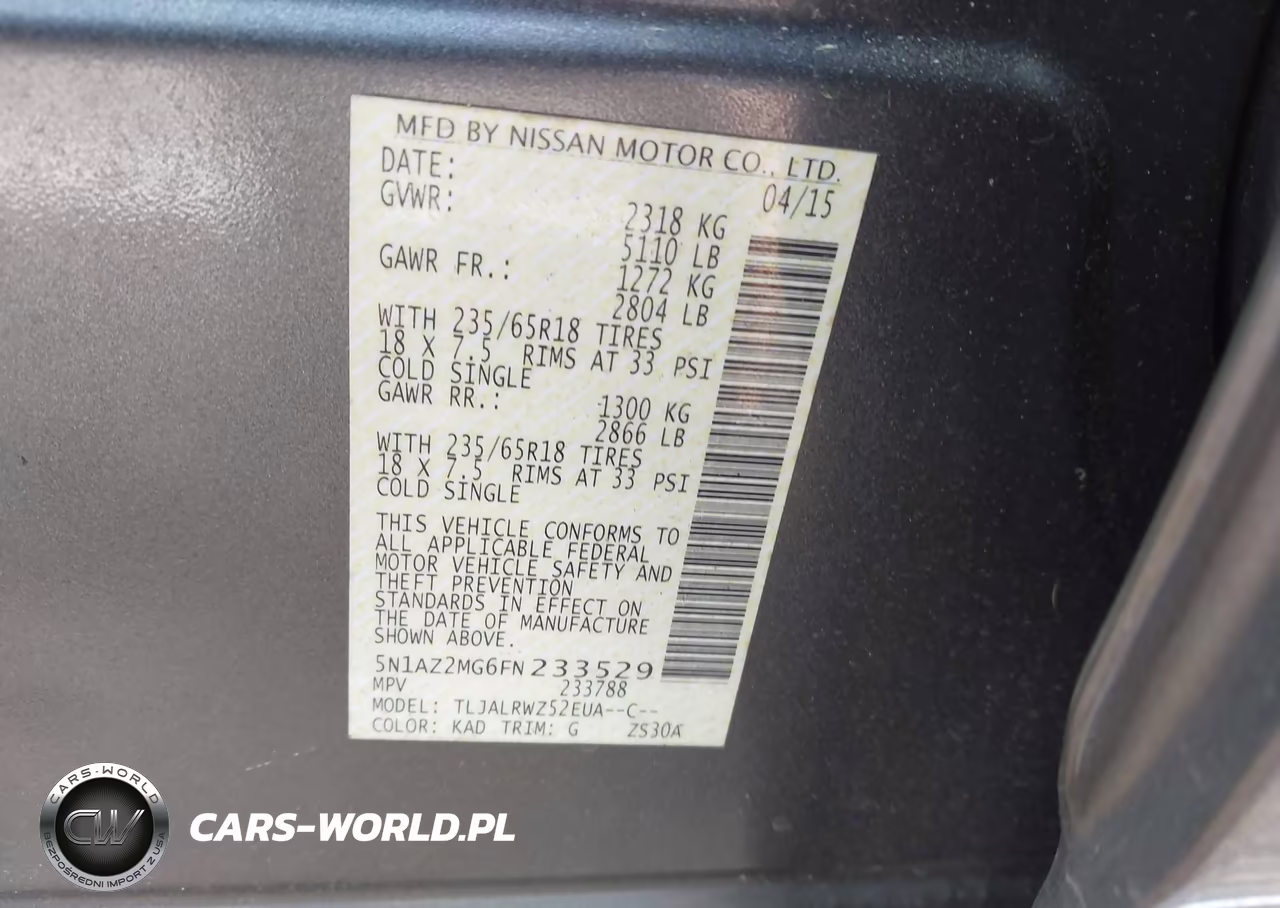 2015 Nissan Murano Sl VIN:5N1AZ2MG6FN233529 - 9