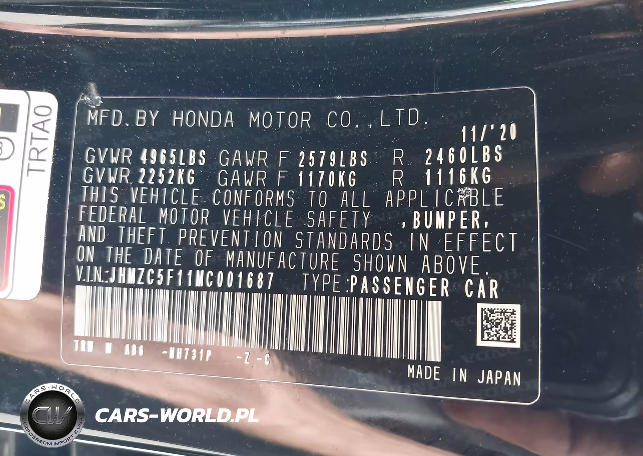 2021 Honda Clarity Plug-In Hybrid VIN:JHMZC5F11MC001687 - 9