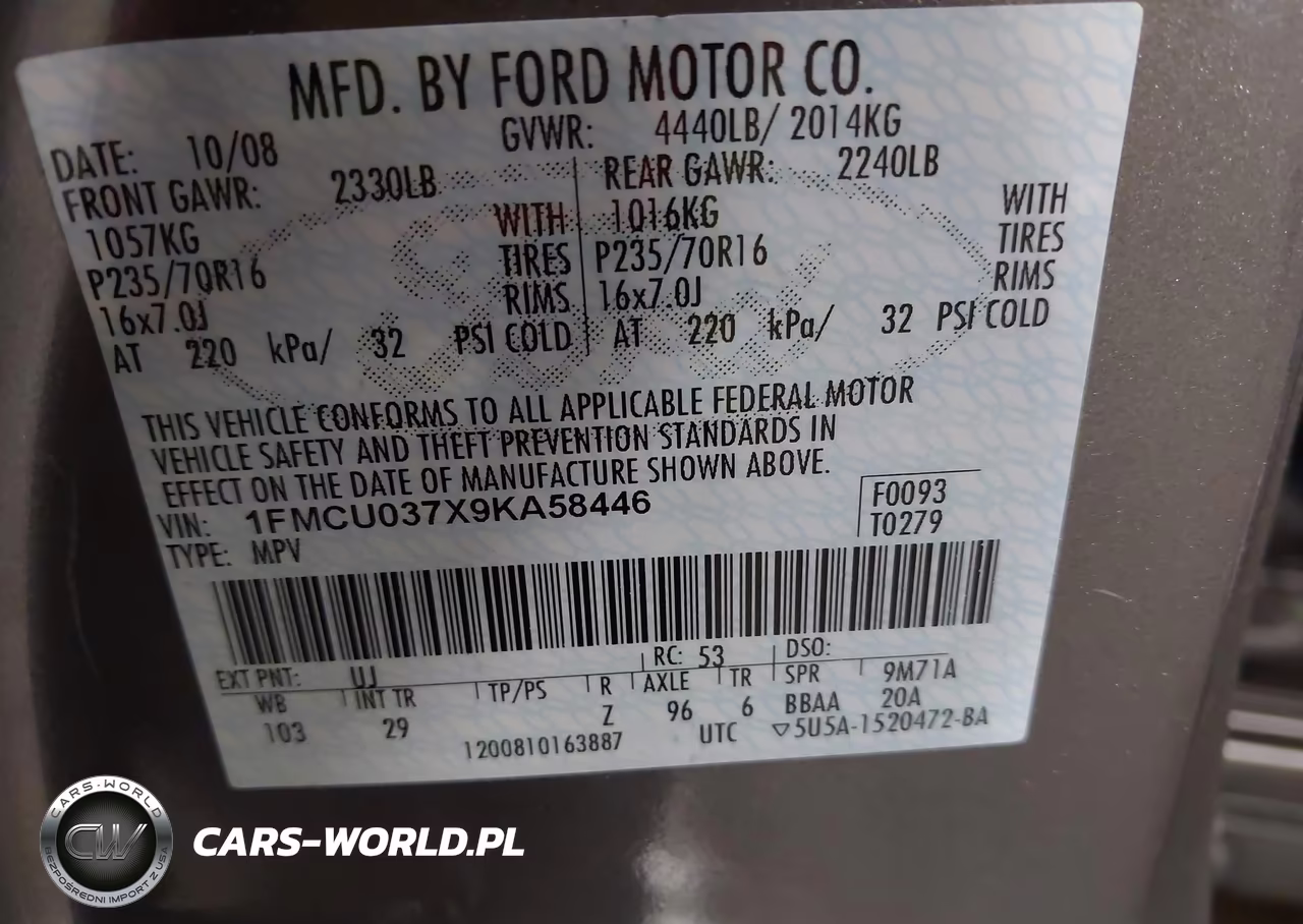 2009 Ford Escape Xlt VIN:1FMCU037X9KA58446 - 9