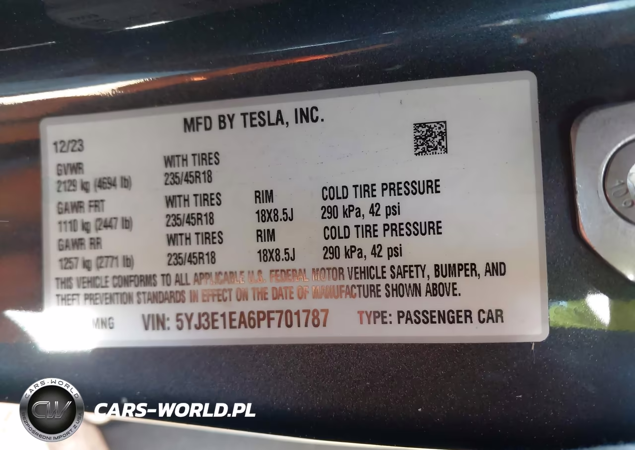 2023 Tesla Model 3 Rear-Wheel Drive VIN:5YJ3E1EA6PF701787 - 9