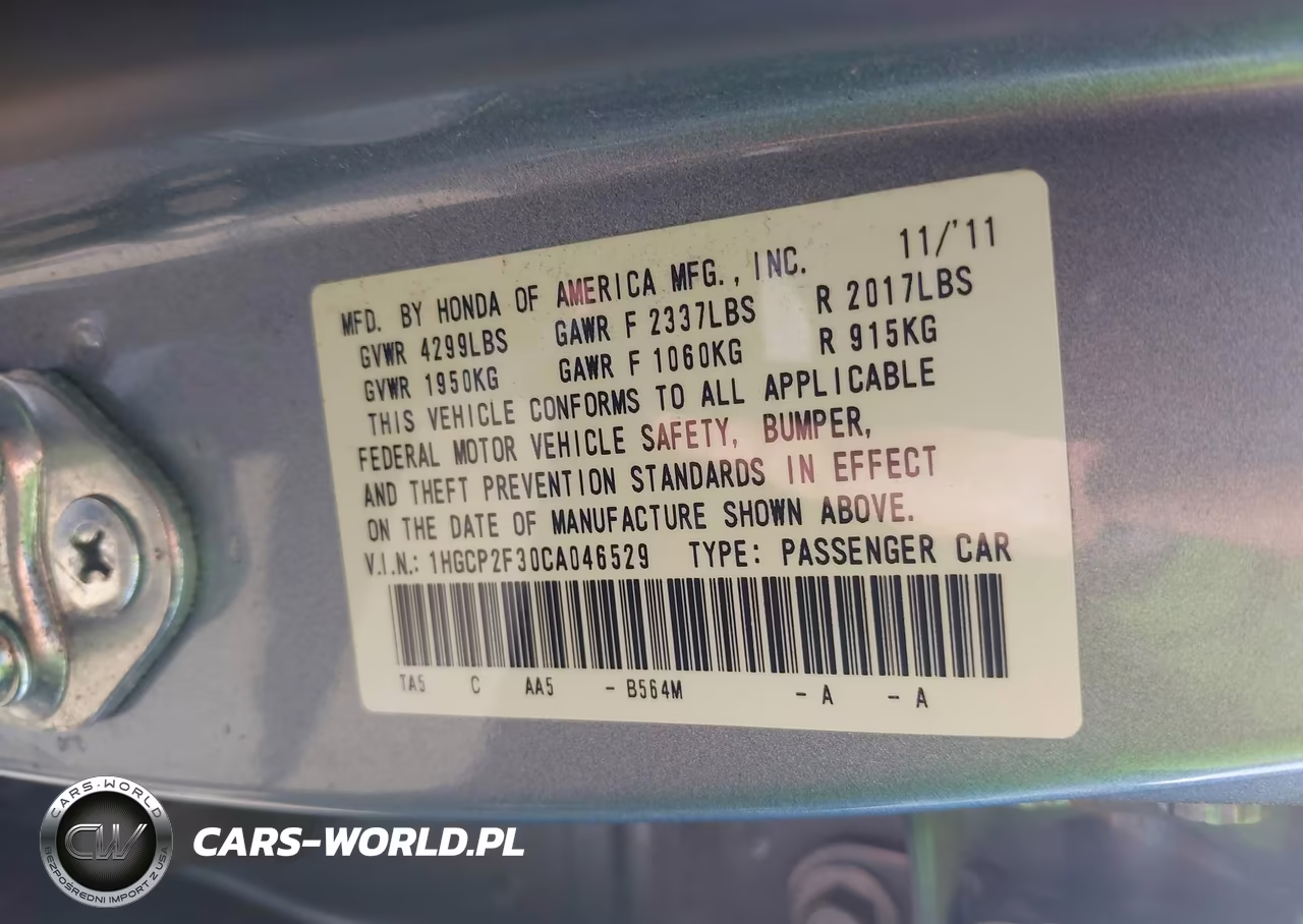 2012 Honda Accord 2.4 Lx VIN:1HGCP2F30CA046529 - 9