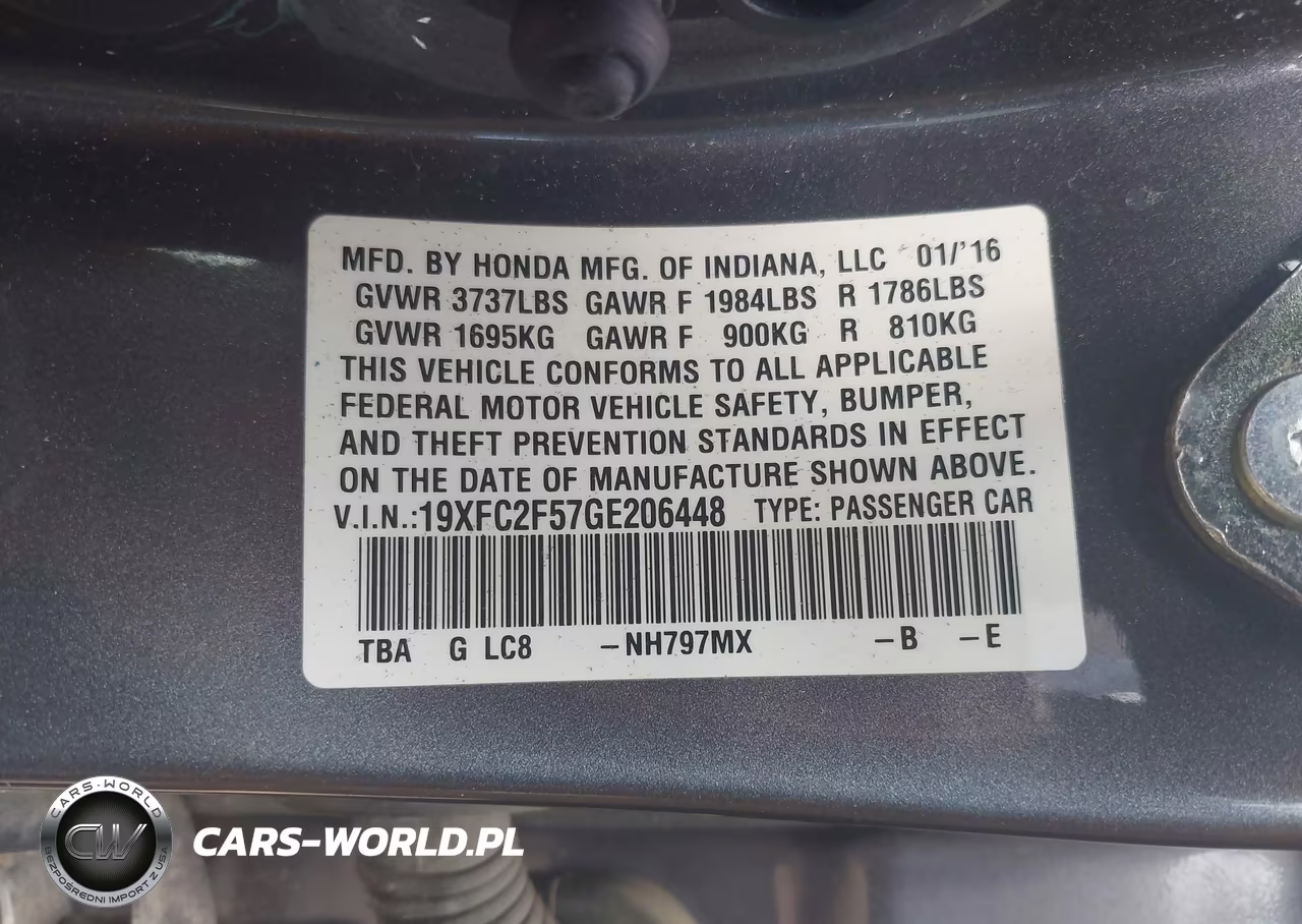 2016 Honda Civic Lx VIN:19XFC2F57GE206448 - 9