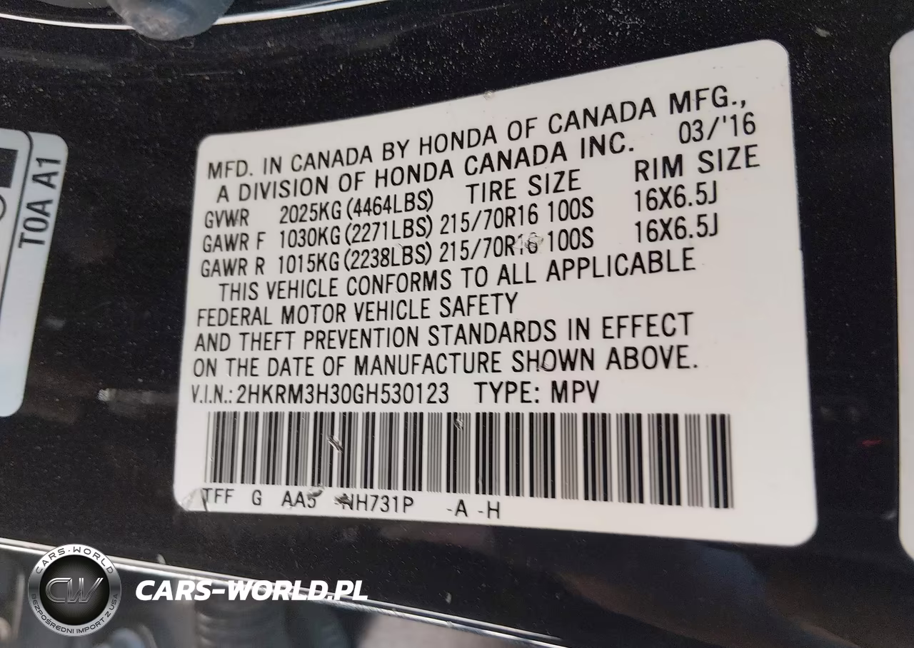 2016 Honda Cr-V Lx VIN:2HKRM3H30GH530123 - 9