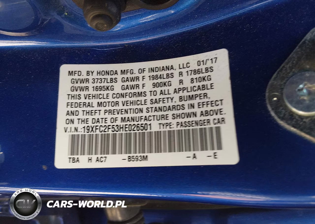 2017 Honda Civic Lx VIN:19XFC2F53HE026501 - 9