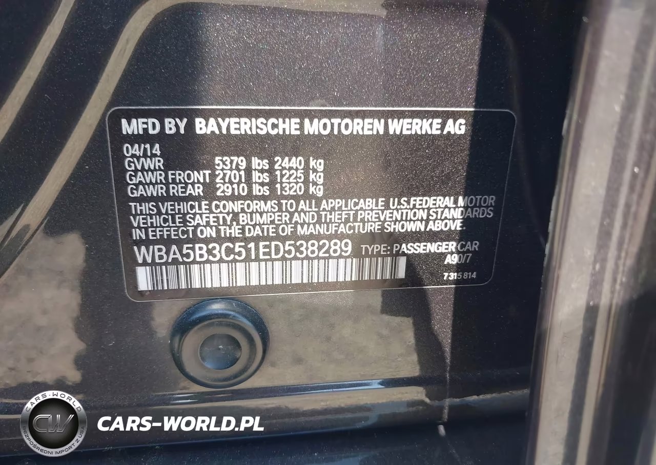 2014 BMW 535I xDrive VIN:WBA5B3C51ED538289 - 8