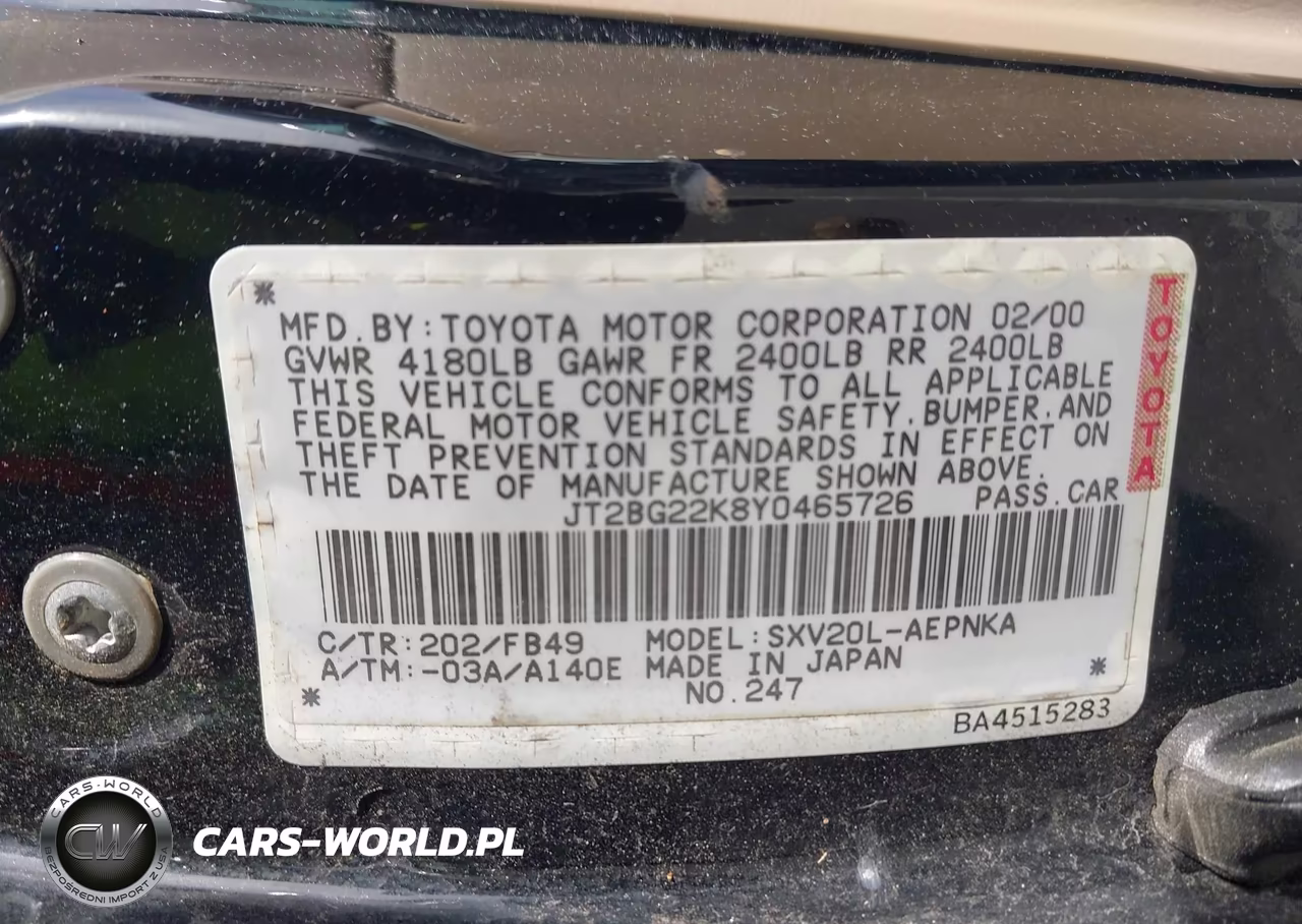 2000 Toyota Camry Le VIN:JT2BG22K8Y0465726 - 9