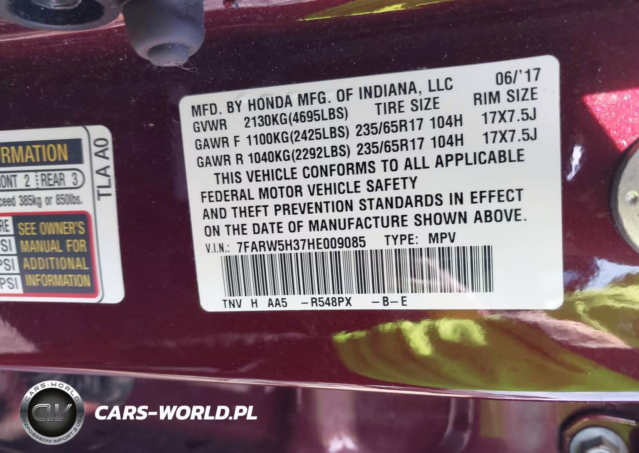 2017 Honda Cr-V Lx VIN:7FARW5H37HE009085 - 9