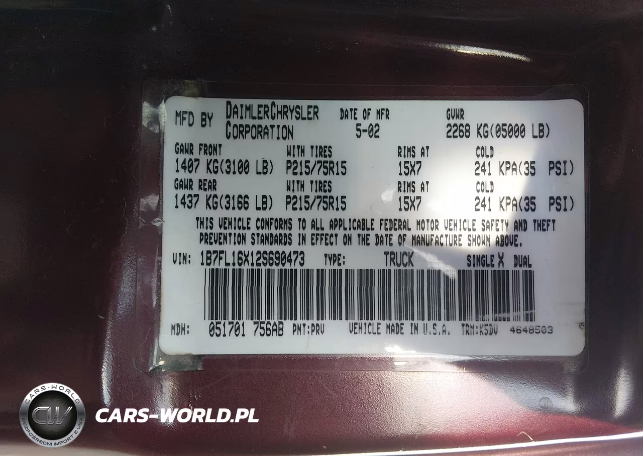 2002 Dodge Dakota VIN:1B7FL16X12S690473 - 9