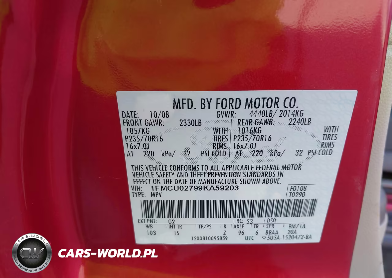2009 Ford Escape Xls-Xls Manual VIN:1FMCU02799KA59203 - 9