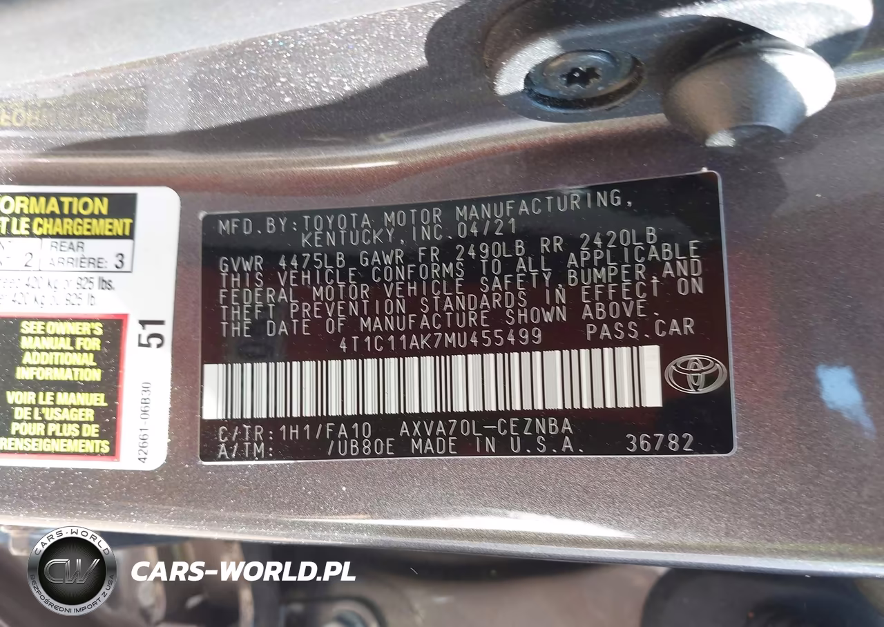 2021 Toyota Camry Le VIN:4T1C11AK7MU455499 - 9
