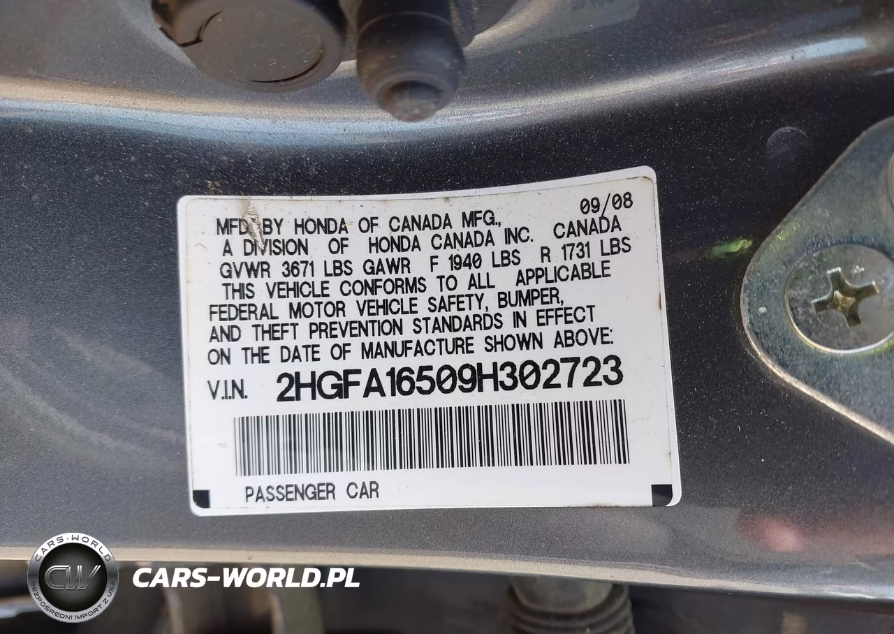 2009 Honda Civic Lx VIN:2HGFA16509H302723 - 9