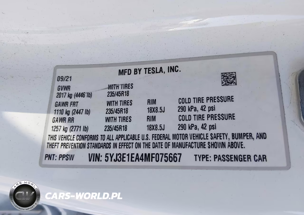 2021 Tesla Model 3 Standard Range Plus Rear-Wheel Drive VIN:5YJ3E1EA4MF075667 - 9