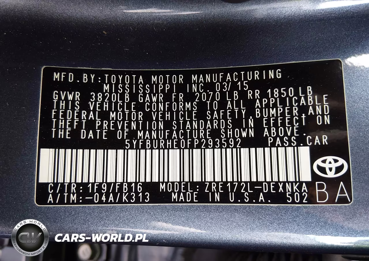 2015 Toyota Corolla Le Plus VIN:5YFBURHE0FP293592 - 9
