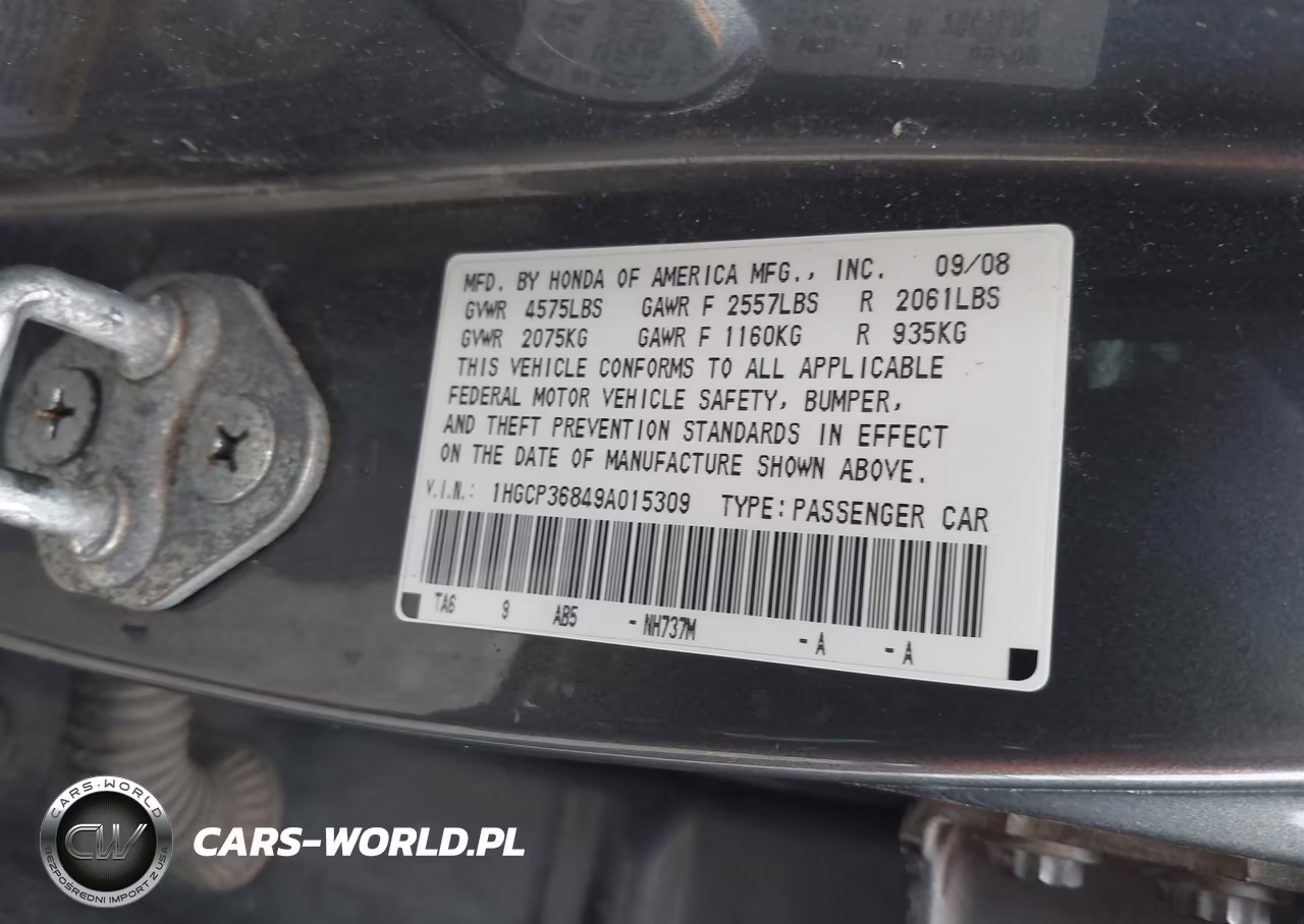 2009 Honda Accord 3.5 Ex-L VIN:1HGCP36849A015309 - 9