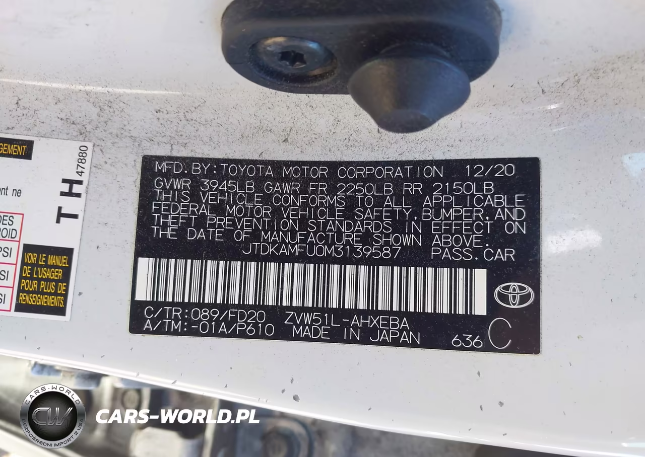 2021 Toyota Prius Le VIN:JTDKAMFU0M3139587 - 9