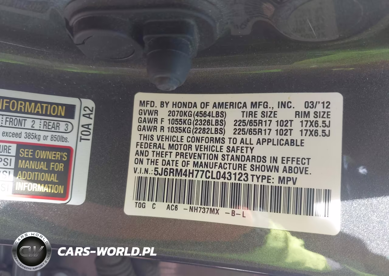 2012 Honda Cr-V Ex-L VIN:5J6RM4H77CL043123 - 9