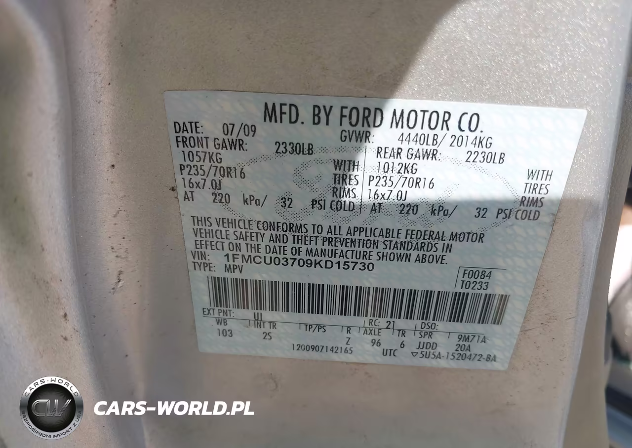 2009 Ford Escape Xlt VIN:1FMCU03709KD15730 - 9