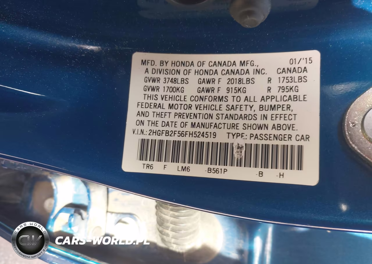 2015 Honda Civic Lx VIN:2HGFB2F56FH524519 - 9
