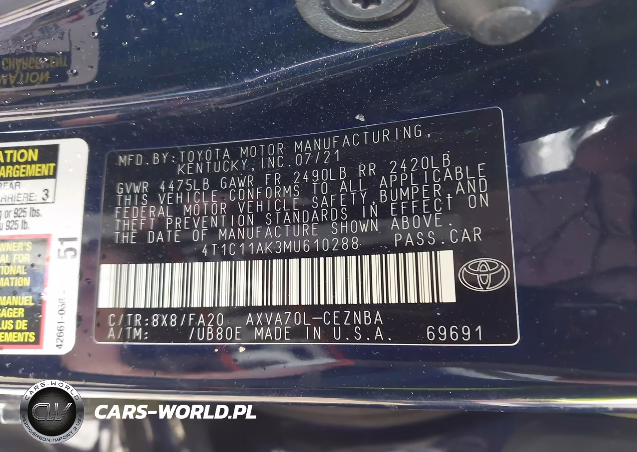 2021 Toyota Camry Le VIN:4T1C11AK3MU610288 - 9