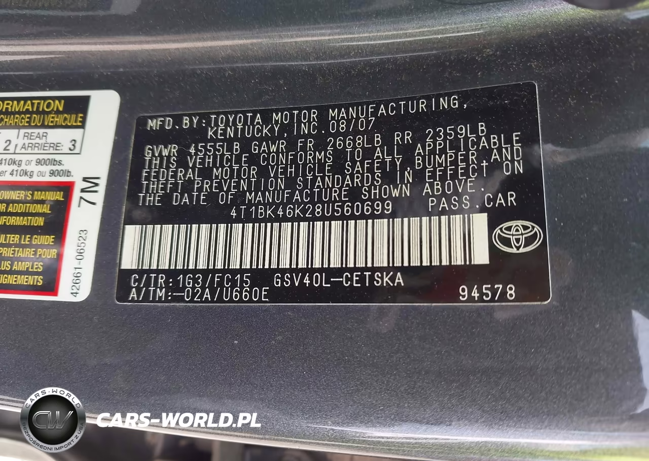 2008 Toyota Camry Se V6 VIN:4T1BK46K28U560699 - 9