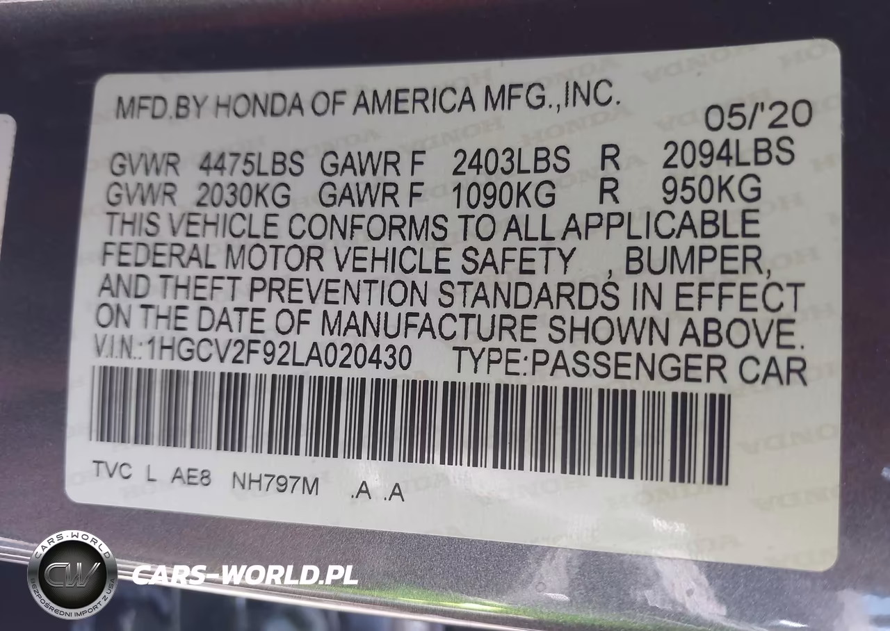 2020 Honda Accord Touring VIN:1HGCV2F92LA020430 - 9