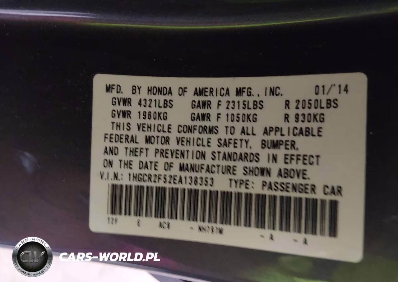 2014 Honda Accord Sport VIN:1HGCR2F52EA138353 - 9