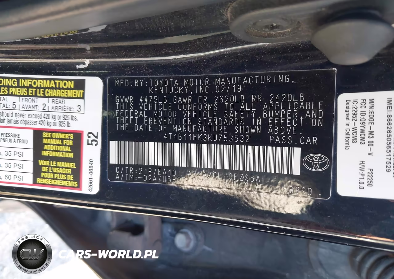 2019 Toyota Camry Se VIN:4T1B11HK3KU753532 - 9