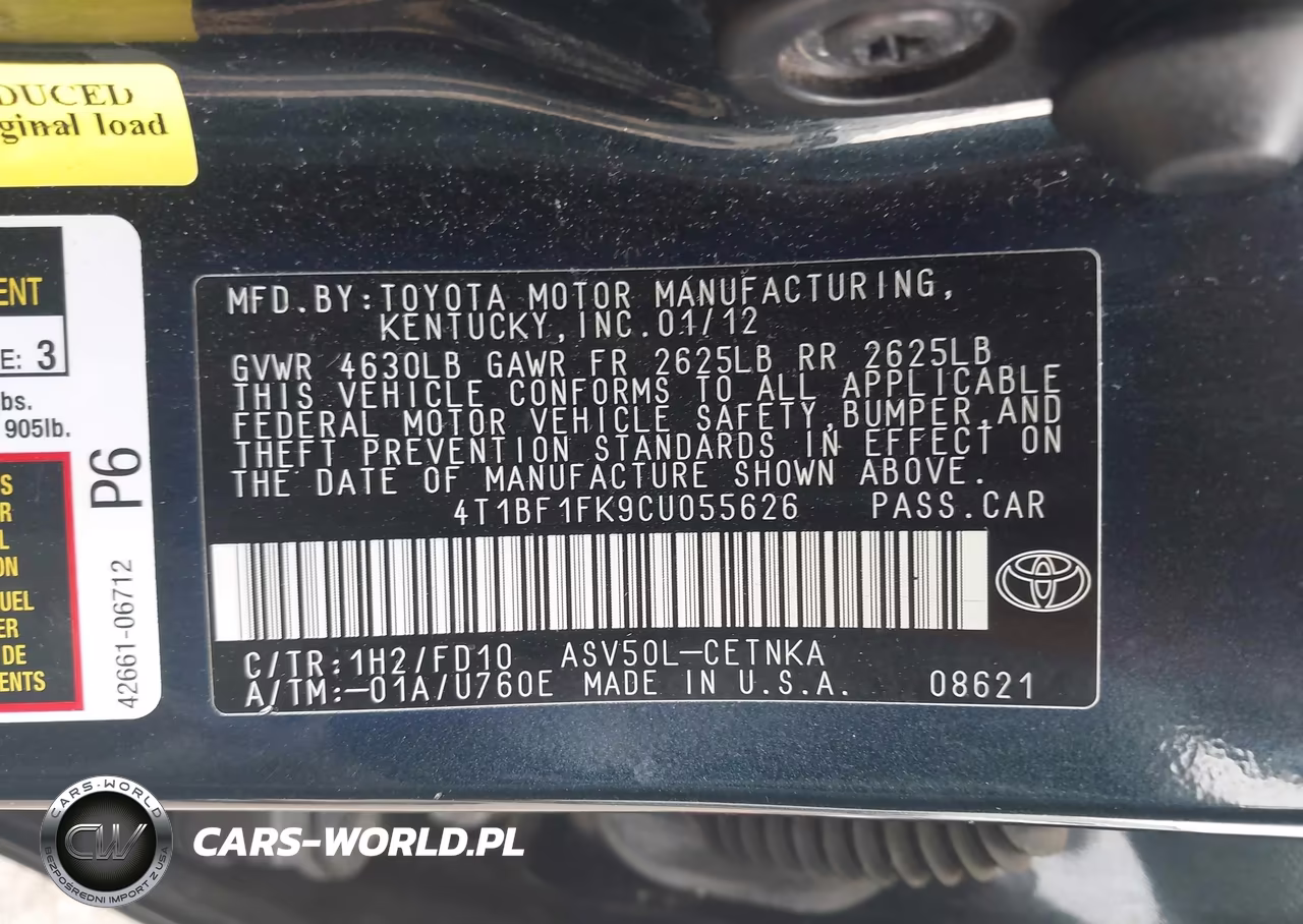 2012 Toyota Camry Le VIN:4T1BF1FK9CU055626 - 9