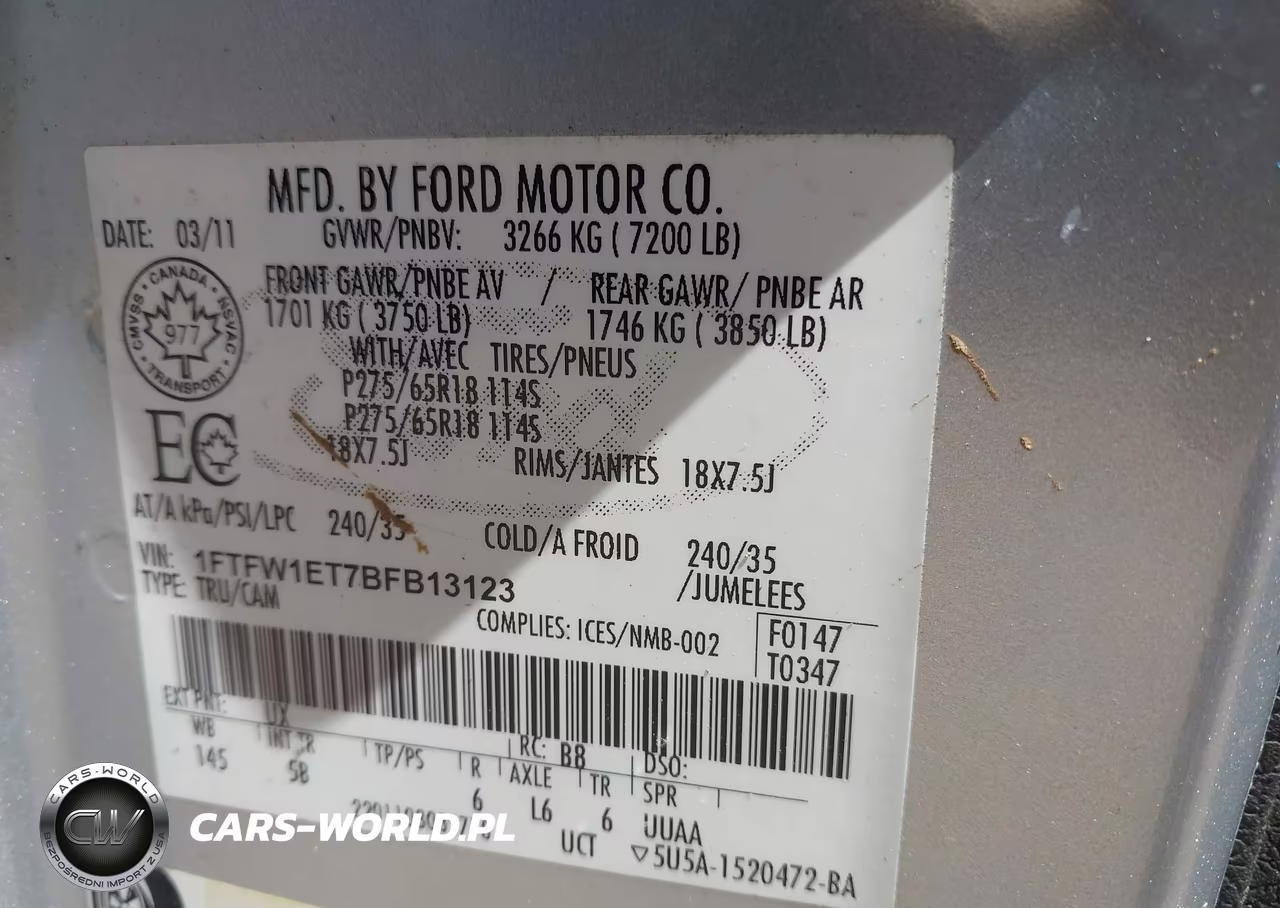 2011 Ford F-150 Fx4 VIN:1FTFW1ET7BFB13123 - 9